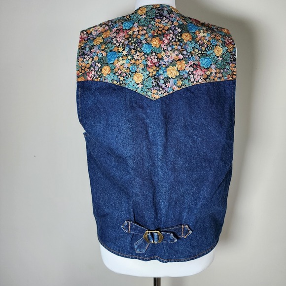 CPS Denim Vest Womens Large Floral Western Cowgirl Rodeo 80s Cottagecore Country - Picture 12 of 16
